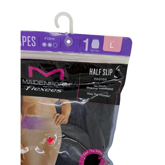 NWT Maidenform Flexees Half Slip FP0702 L Black Firm Control Shaping Waistband - Picture 2 of 3